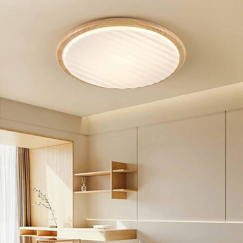Round Pleated Wood LED Ceiling Light