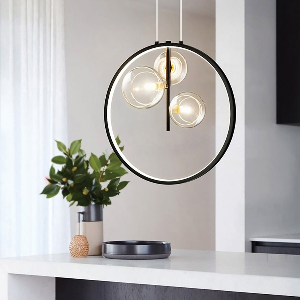 Black Glass Globe LED Pendant