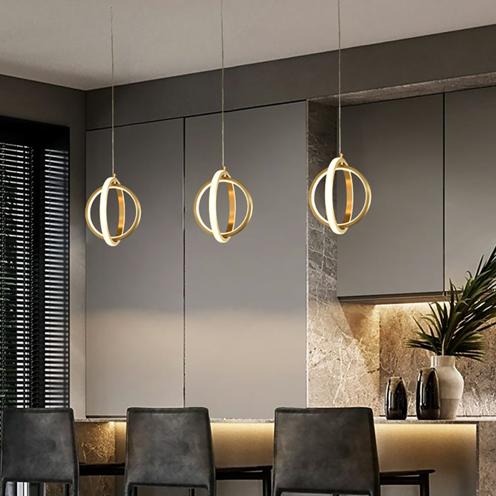 Gold 2-Ring LED Pendant Lamp