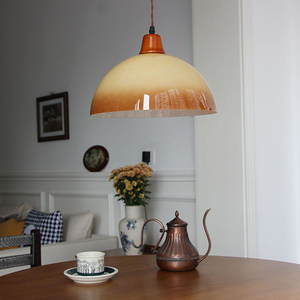 Retro Amber Glass Farmhouse Pendant