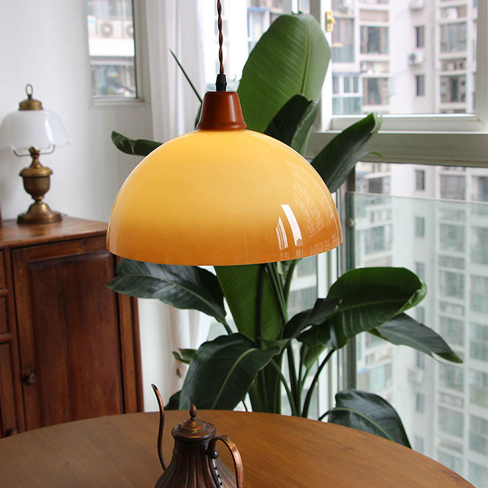 Retro Amber Glass Farmhouse Pendant