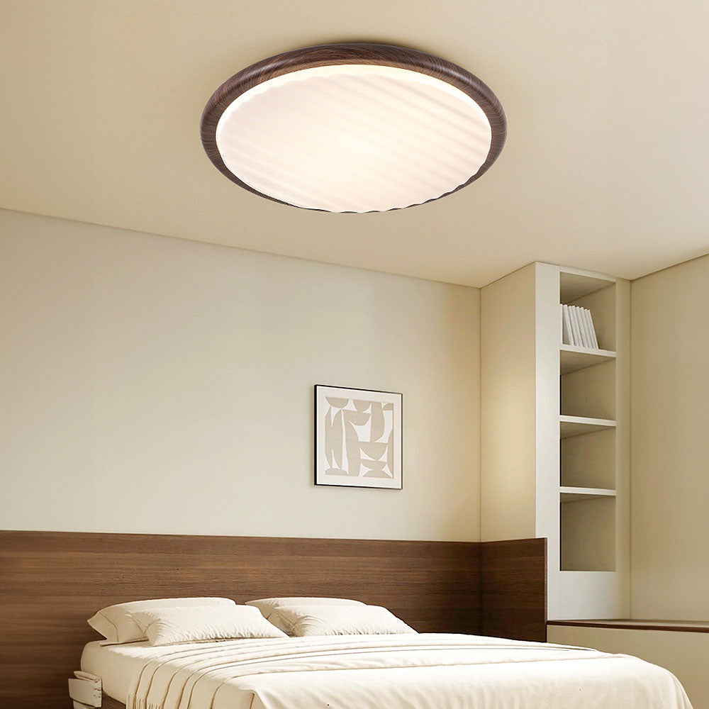 Round Pleated Wood LED Ceiling Light