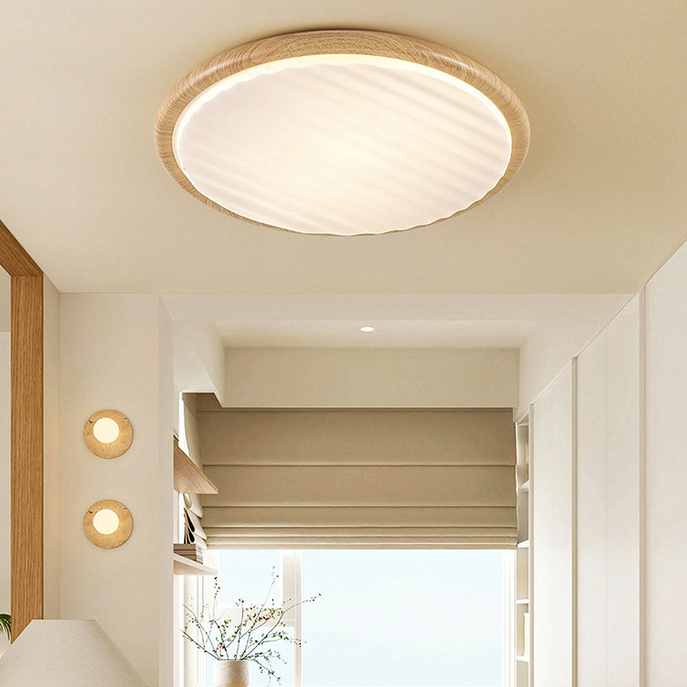Round Pleated Wood LED Ceiling Light