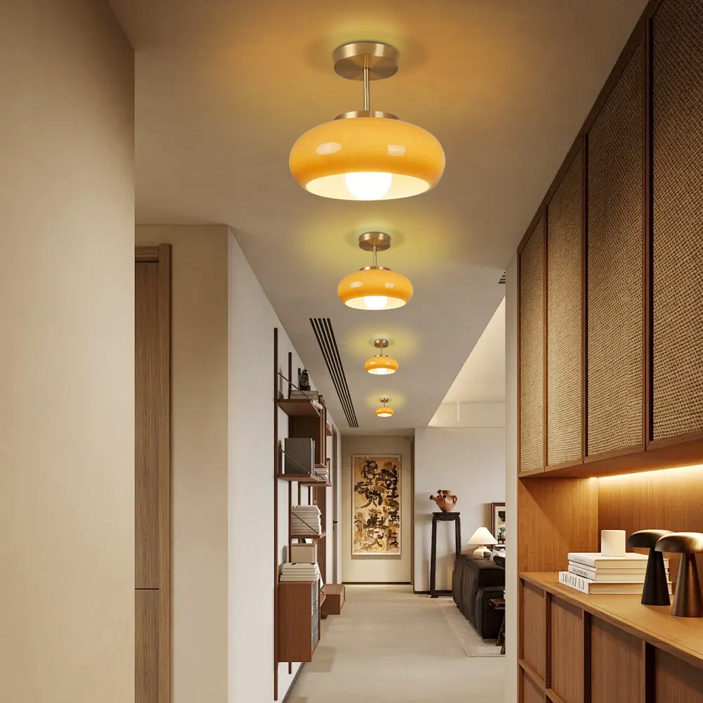 Retro Amber Round Glass Ceiling Light