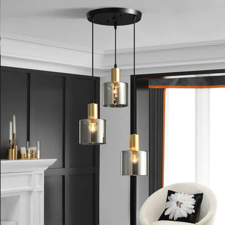 Designer Black & Gold Smoked Glass Pendant