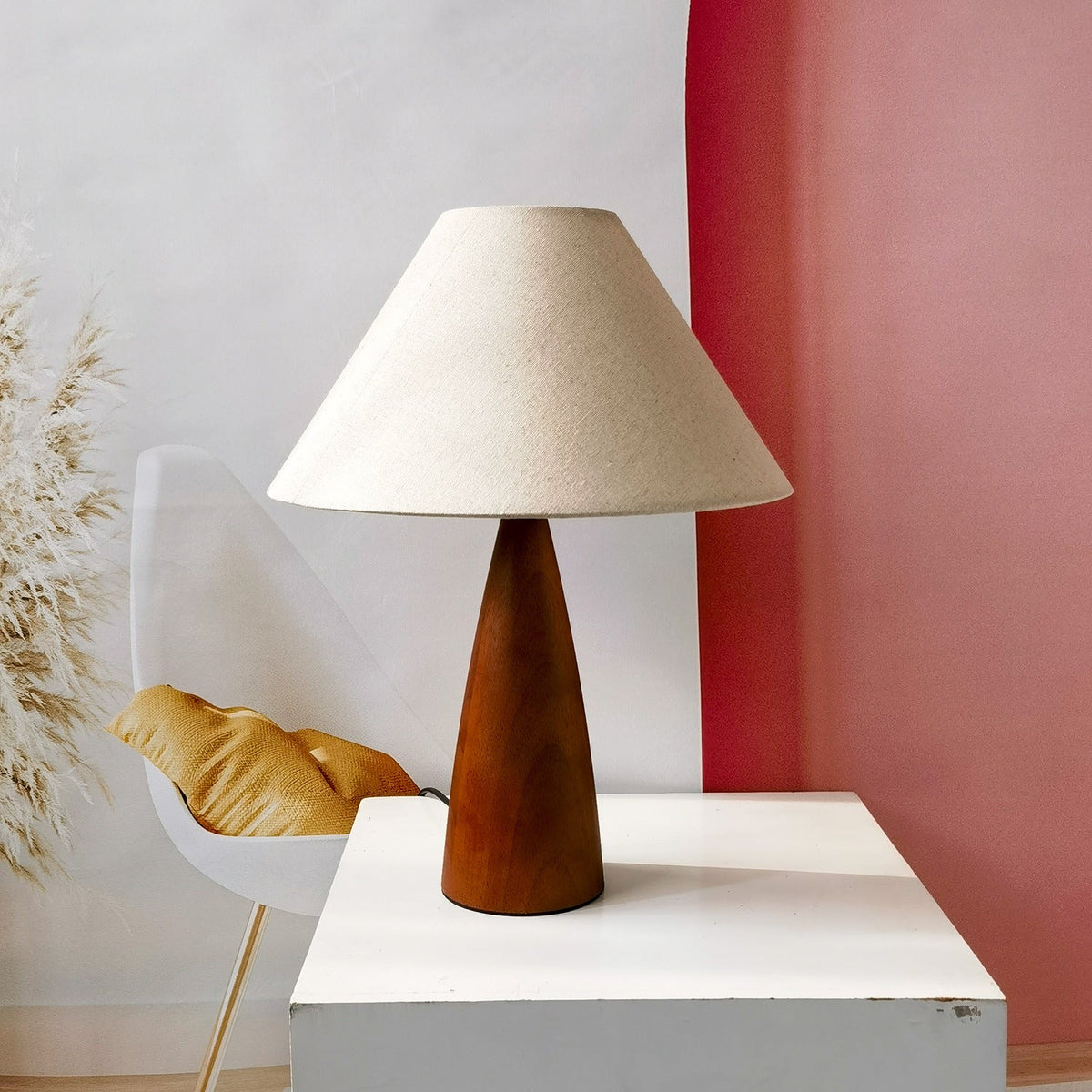 Mid-Century Solid Wood Table Lamp