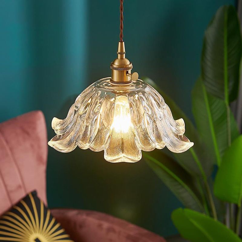 Industrial Gold Flower Glass Pendant