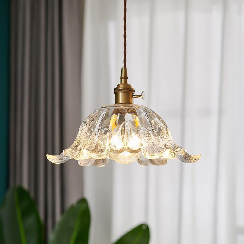 Industrial Gold Flower Glass Pendant