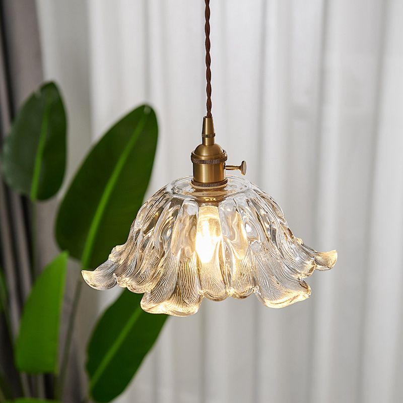 Industrial Gold Flower Glass Pendant