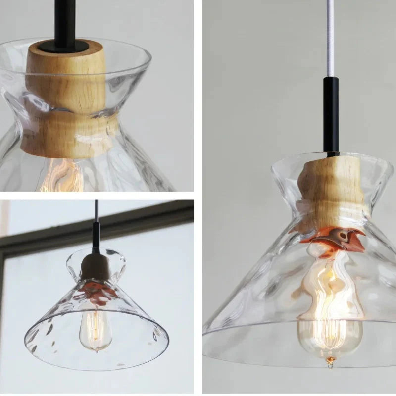 Art Ripple Glass Wood Pendant