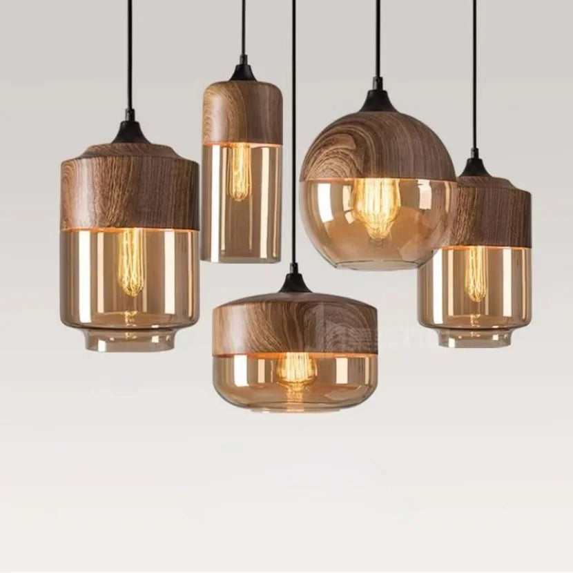 Jevaglo Glass & Wood Pendant Light