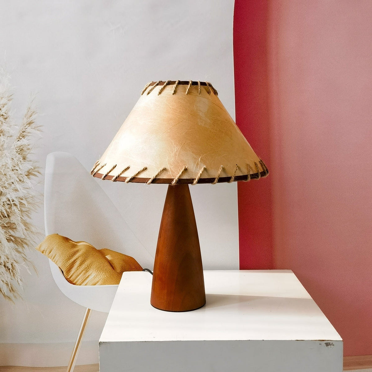 Mid-Century Solid Wood Table Lamp