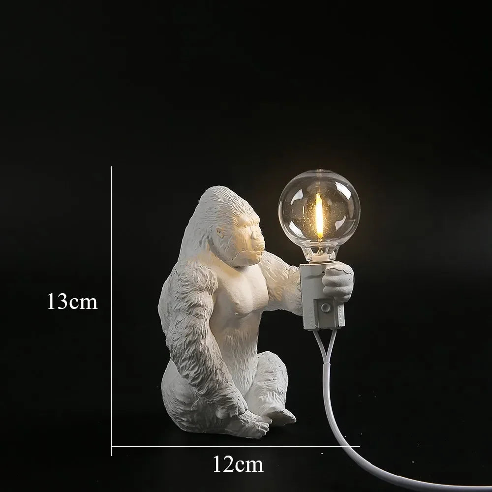Resin Gorilla Table Lamp White Sitting