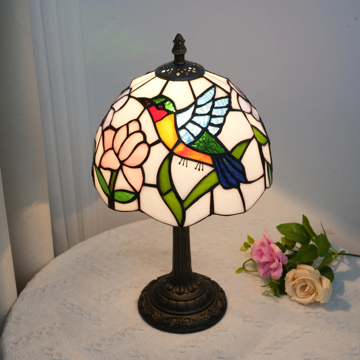 Stained Glass Hummingbird Table Lamp
