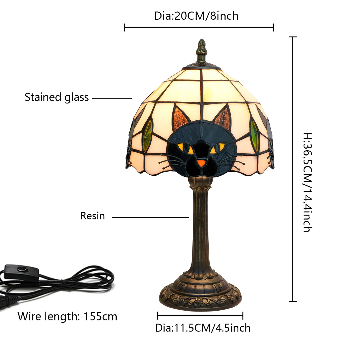 Stained Glass Black Cat Table Lamp