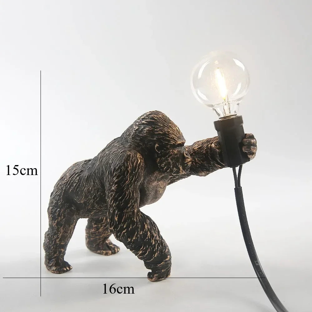 Resin Gorilla Table Lamp Gold Lying
