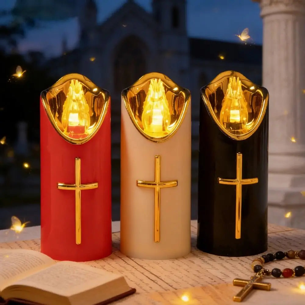 Golden Cross LED Prayer Candle
