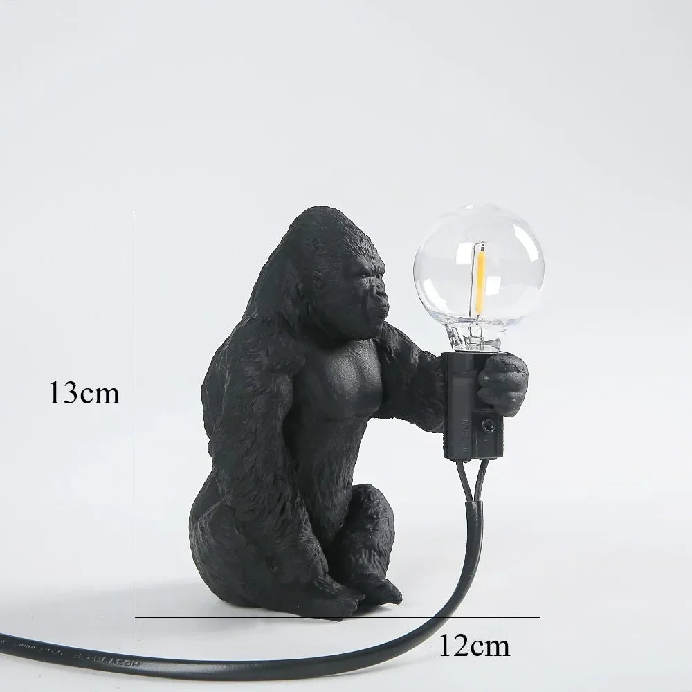Resin Gorilla Table Lamp Black Sitting