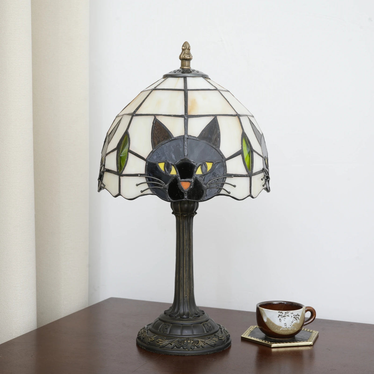 Stained Glass Black Cat Table Lamp