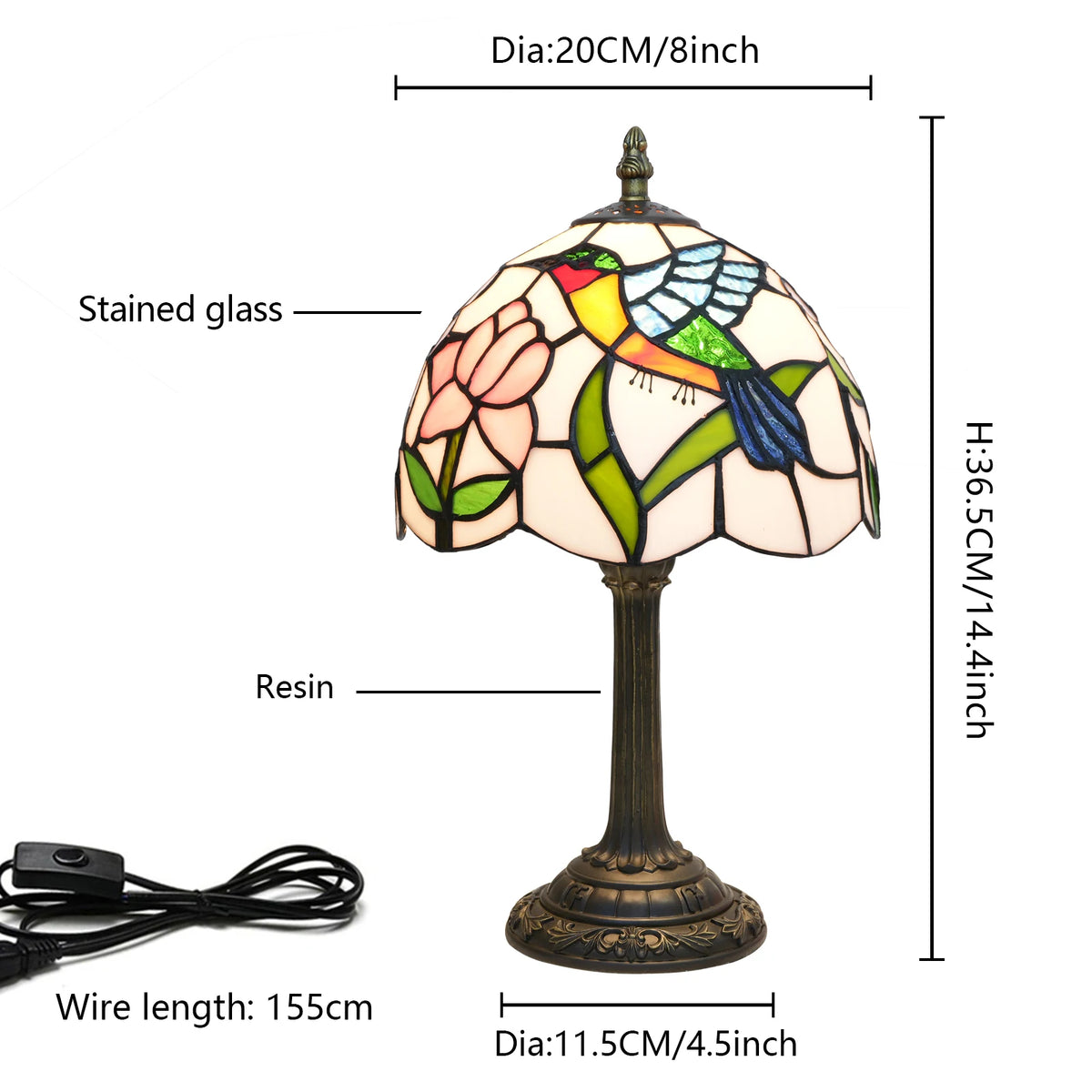 Stained Glass Hummingbird Table Lamp