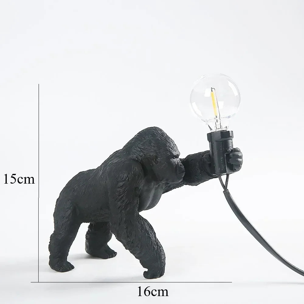 Resin Gorilla Table Lamp Black Lying