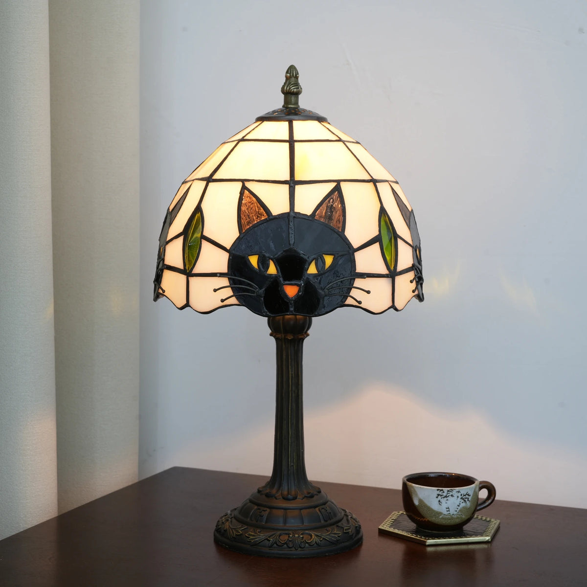 Stained Glass Black Cat Table Lamp