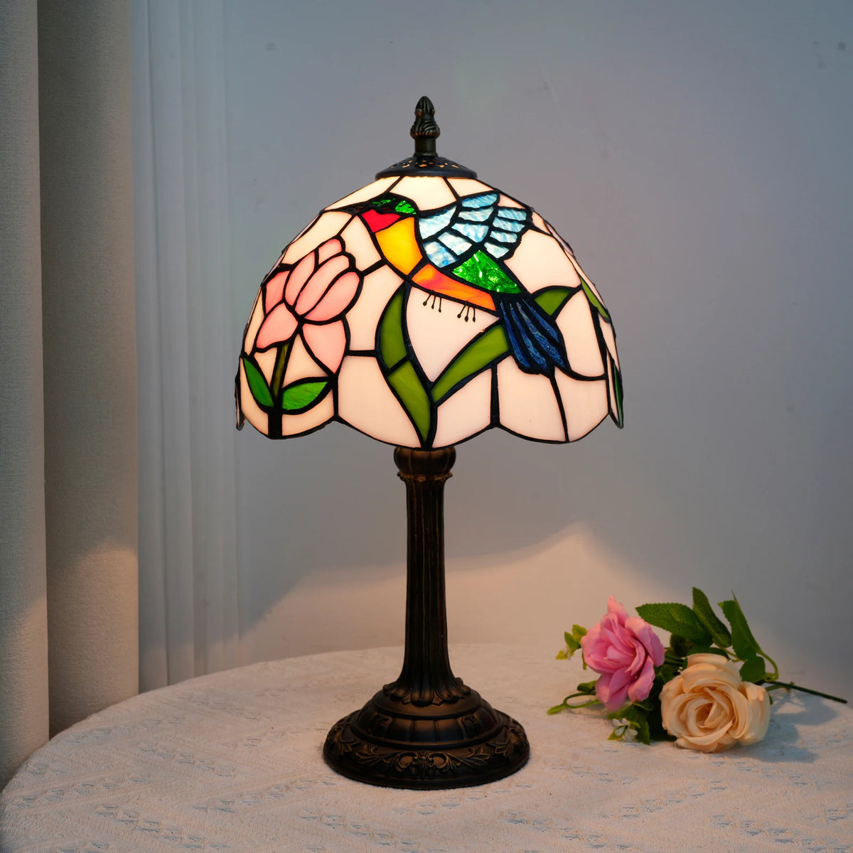 Stained Glass Hummingbird Table Lamp