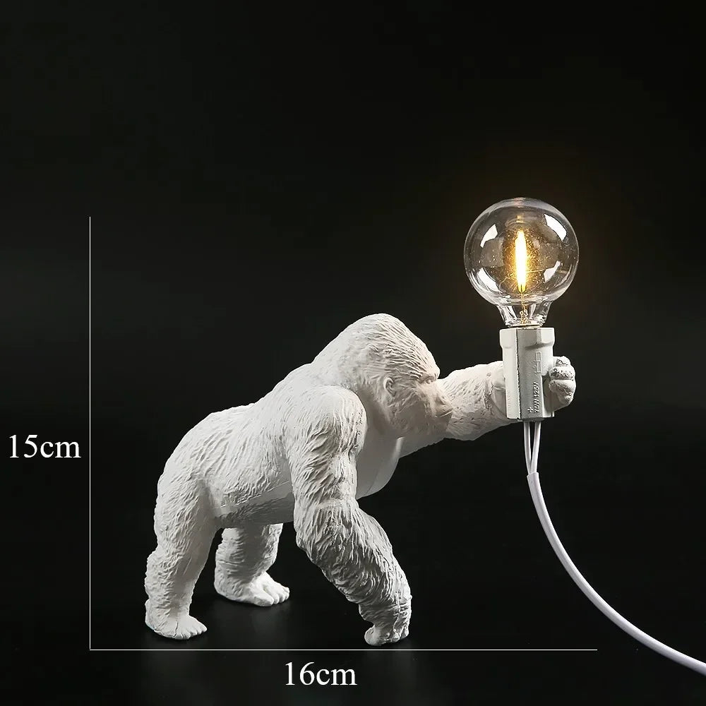 Resin Gorilla Table Lamp White Lying