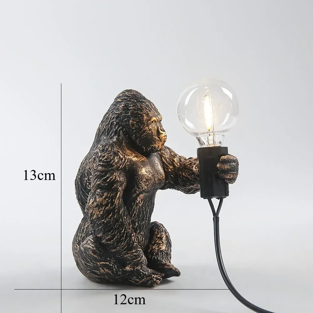 Resin Gorilla Table Lamp Gold Sitting