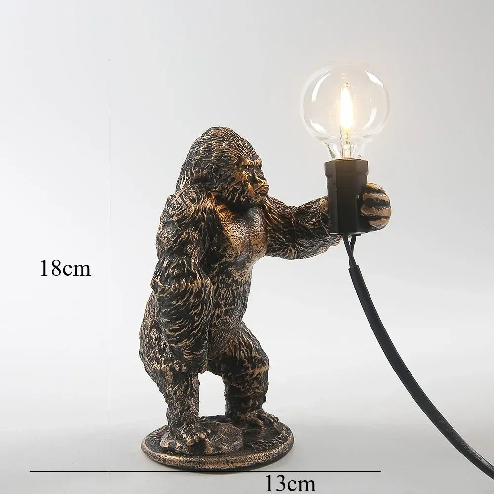 Resin Gorilla Table Lamp Gold Standing