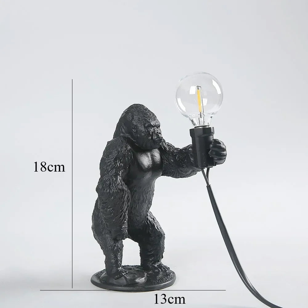Resin Gorilla Table Lamp Black Standing