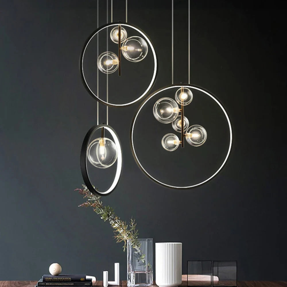 Scandinavian Bubble Glass Pendant with Ring