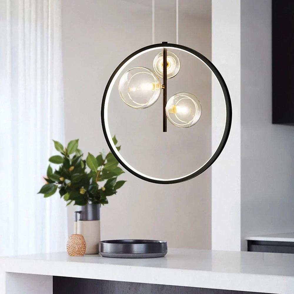 Scandinavian Bubble Glass Pendant with Ring