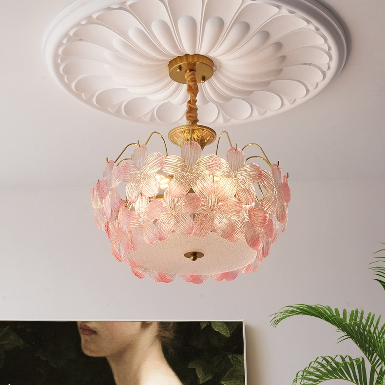 Vintage Stained Glass Flower Chandelier