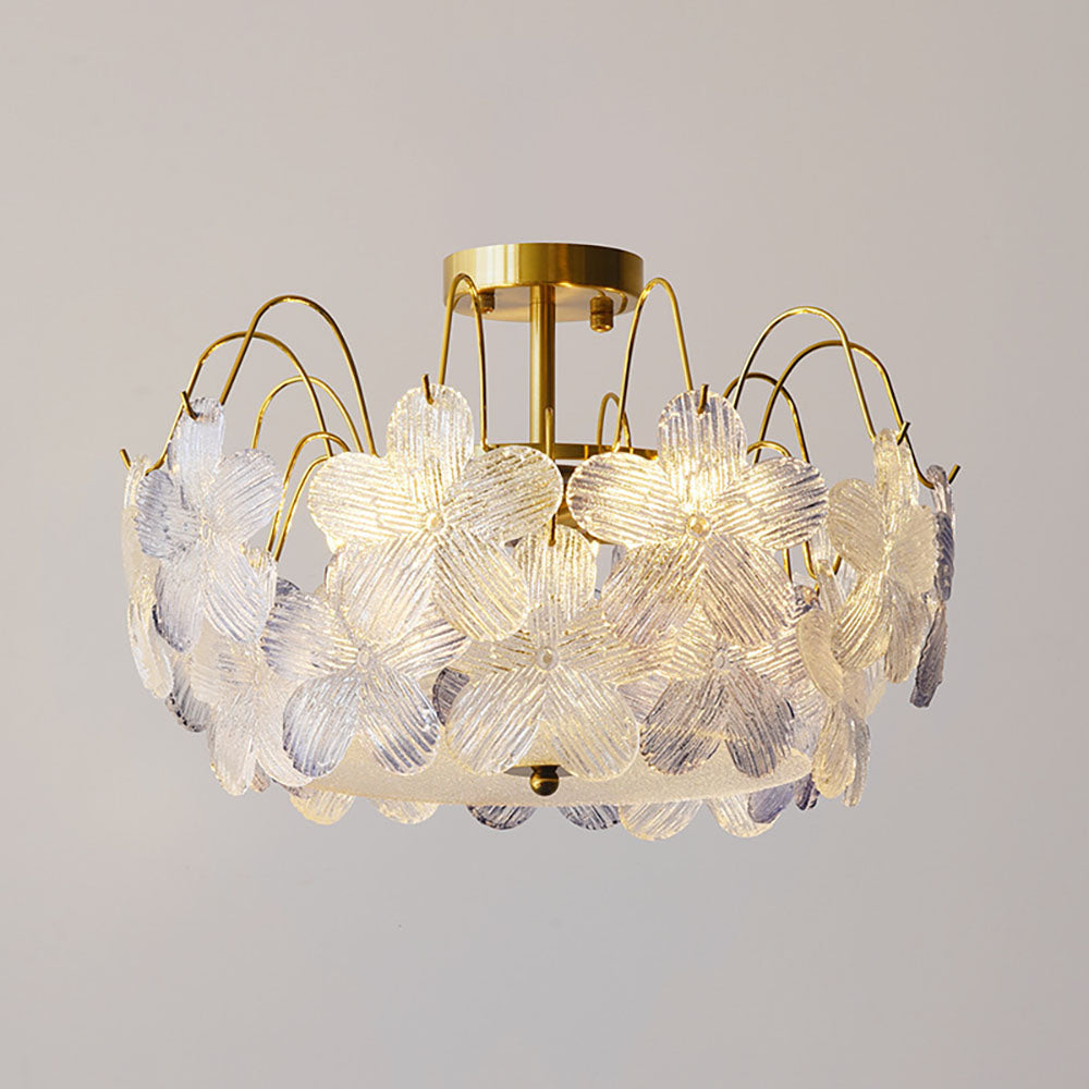 Vintage Stained Glass Flower Chandelier