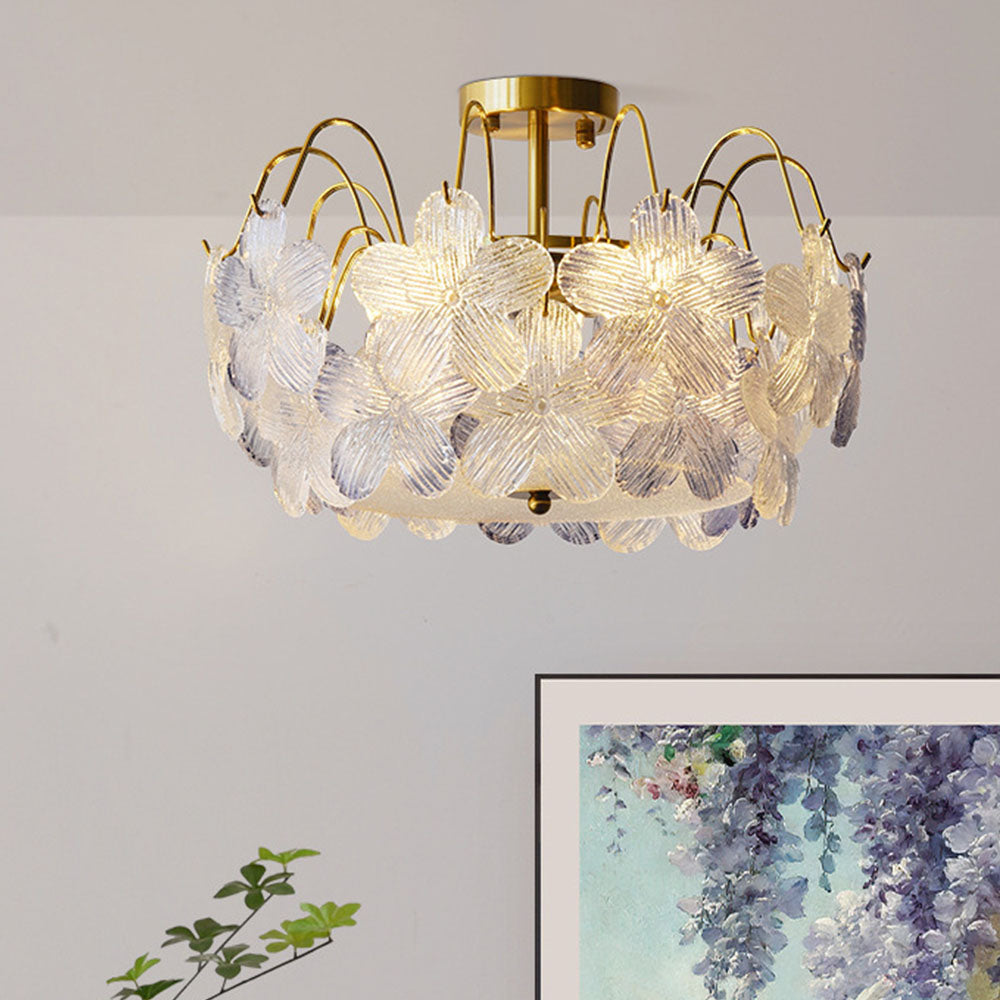 Vintage Stained Glass Flower Chandelier
