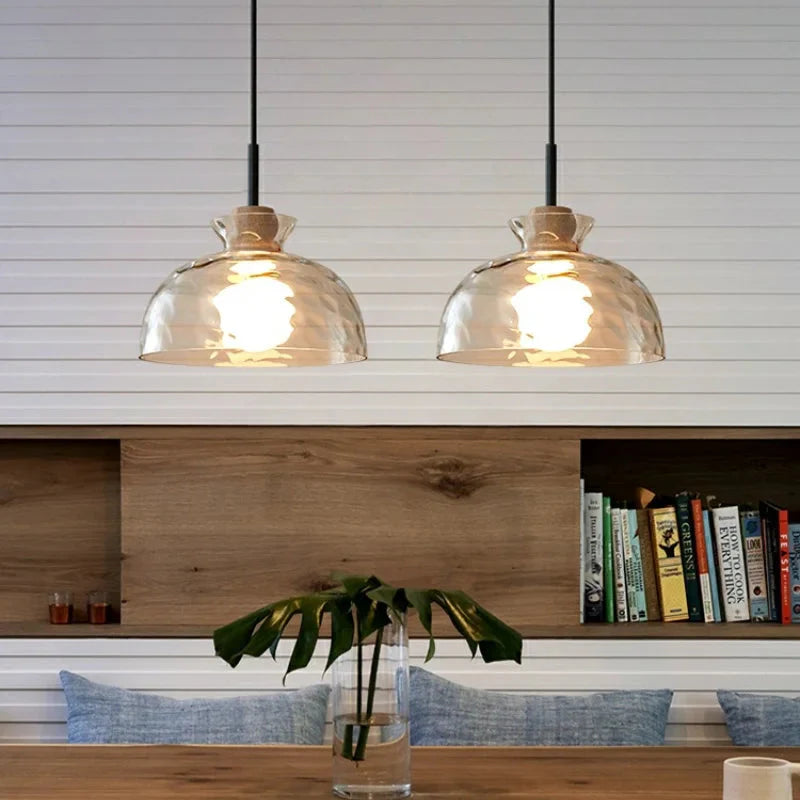 Art Ripple Glass Wood Pendant