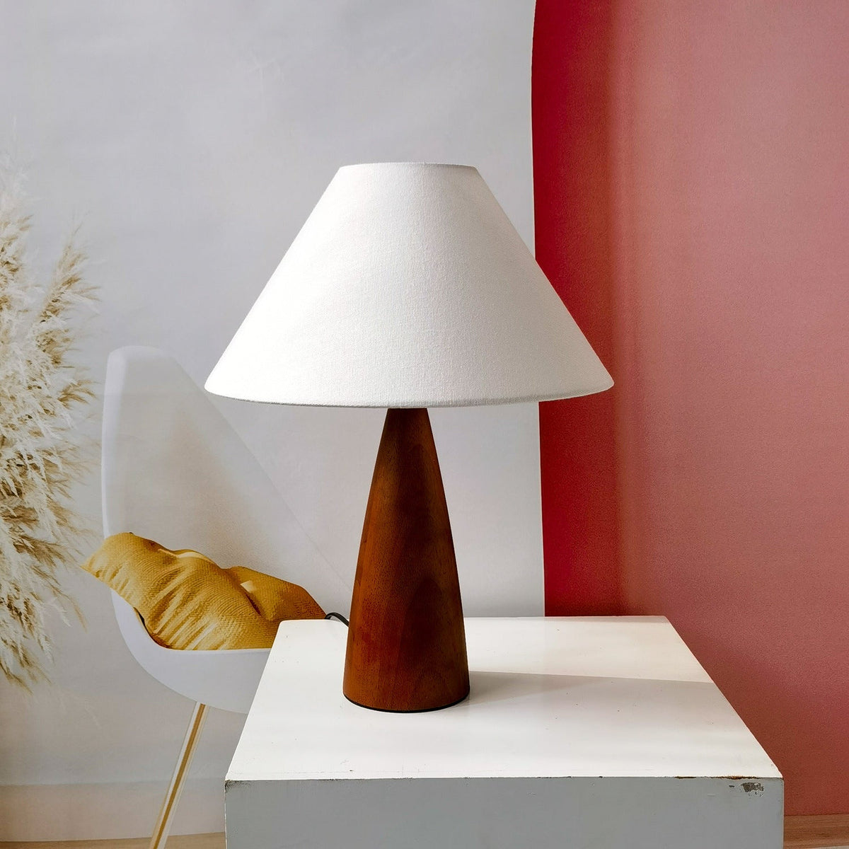 Mid-Century Solid Wood Table Lamp